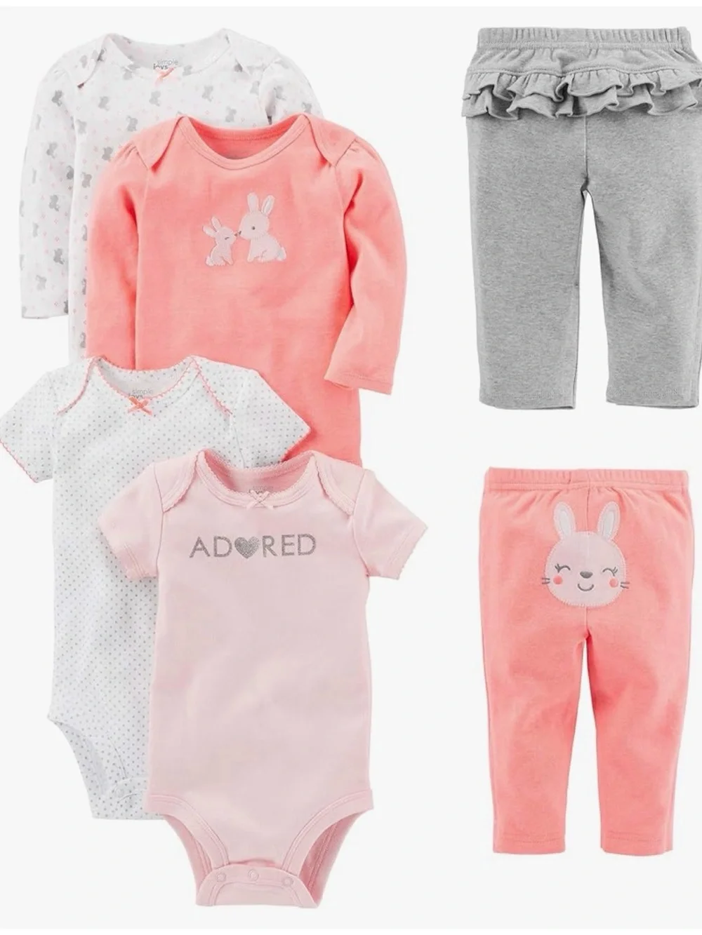 Carter's Simple Joys Newborn Girl 6-Piece Bodysuits - Pink & White